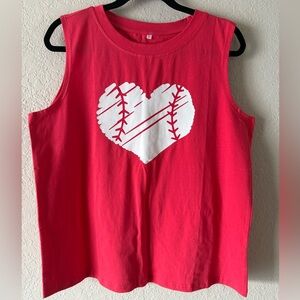 NWOT Baseball Mom Sleeveless Shirt Tank Top Size XL Red White Modest
